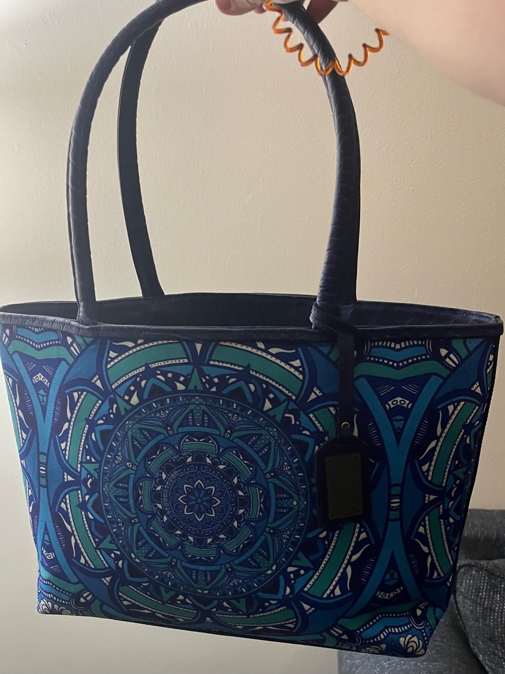 VAIZA Blue Mandala Print Tote Bag